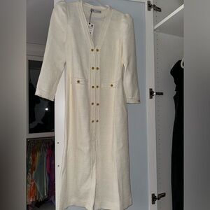 Cream/white long sleeve military style dress with gold button details